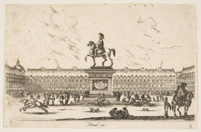 Levy 3: La Place Royale, Ludvig XIII:n ratsastuspatsas profiilissa vasemmalle vuodelta 1642. tekijältä Stefano della Bella