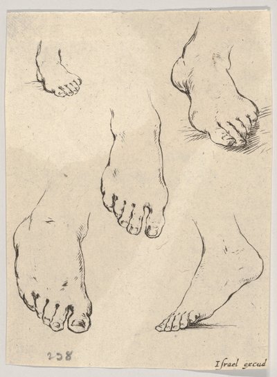 Levy 7: Viisi jalkaa, kirjasta Piirtämisen oppiminen Livre pour apprendre à dessi..., ca. 1649. tekijältä Stefano della Bella