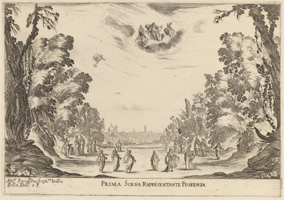 Ensimmäinen kohtaus Reprezentanta Firenze, 1637. tekijältä Stefano della Bella