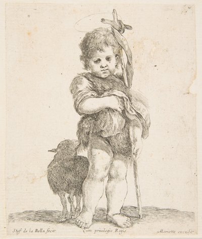 Pyhä Johannes Kastaja pitelee taitettua viittaansa, n. 1641. tekijältä Stefano della Bella