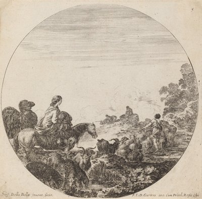 Paimenet ja lauma naisen ja kamelin kanssa, 1646. tekijältä Stefano della Bella