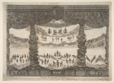 Kuudes kohtaus, taivaat, jumalten häät Le nozze degli Dei, 1637. tekijältä Stefano della Bella