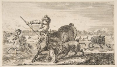 Stag at bay, from Animal hunts Metsästää erilaisia ​​eläimiä, n. 1654. tekijältä Stefano della Bella
