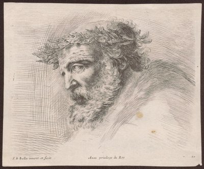 Tutkielma laakeriseppeleisen parrakkaan vanhuksen päästä, profiilissa vasemmalle kääntyneenä, sarjasta "Principii del disegno" tekijältä Stefano della Bella