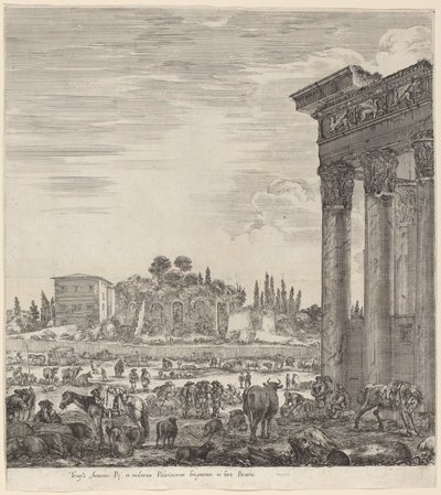 Antoninuksen temppeli ja Campo Vaccino, 1656. tekijältä Stefano della Bella