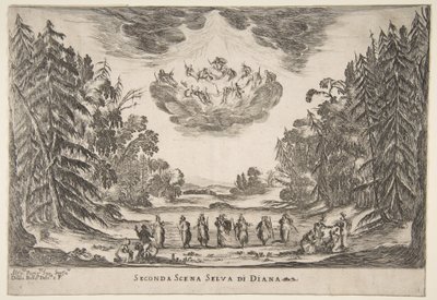 Jumalien häät: Toinen kohtaus, Diana, 1637. tekijältä Stefano della Bella