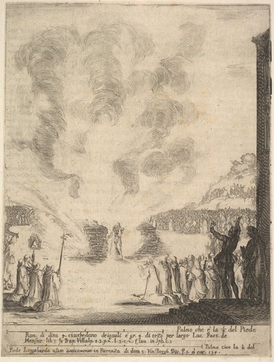Tulikoe, munkki Pietari, opetuslapsi Saint John Gualbert, läpäisemässä fl..., 1640. tekijältä Stefano della Bella