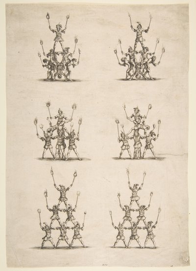 Kolmekymmentäkuusi akrobaattia kuudessa ryhmässä, 1652. tekijältä Stefano della Bella
