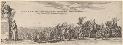 Hänen ylhäisyytensä Puolan lähettilään pääsyn otsikkosivu Roomaan, 1633. tekijältä Stefano della Bella