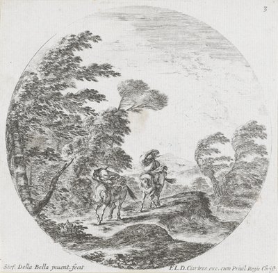 Kaksi ratsumiestä lähtee tuulta vastaan Maisemat ja rauniot Roomassa (sarjan nimi) Paysages et Ruines de Rome (sarjan nimi) tekijältä Stefano della Bella