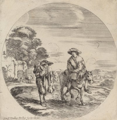 Kaksi talonpoikaa matkustamassa maisemassa, 1656. tekijältä Stefano della Bella