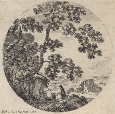 Kaksi matkustajaa kulkemassa vanhan tammen ohi, 1656. tekijältä Stefano della Bella