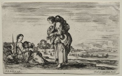 Erilaisia hahmoja ja maisemia: Kaksi äitiä juttelemassa yhdessä, 1649. tekijältä Stefano della Bella
