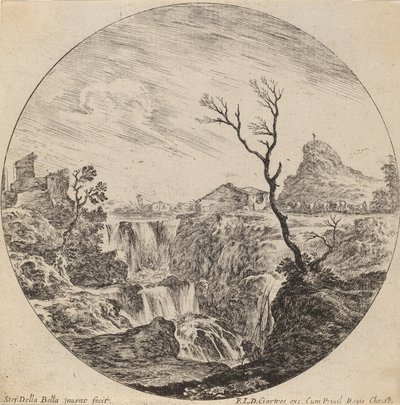 Kolmikerroksinen vesiputous, 1646. tekijältä Stefano della Bella