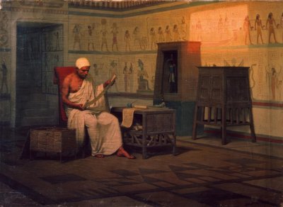 Egyptiläinen pappi lukee papyrusta tekijältä Stepan Wladislawowitsch Bakalowitsch