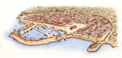 Caesarea, Palestiina, n.-13-70 (tussi ja akvarelli). tekijältä Stephen Conlin