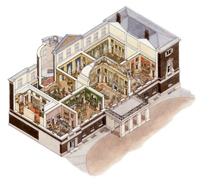 Devonshire House, Piccadilly, Lontoo, noin 1860-1910 (tussi ja akvarelli). tekijältä Stephen Conlin