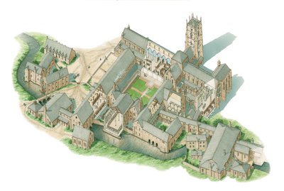 Fountains Abbey, Yorkshire, noin 1520-1539 (tussi ja akvarelli). tekijältä Stephen Conlin