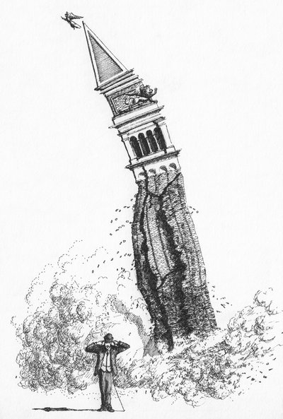 Campanilen romahdus Pyhän Markuksen aukiolla Venetsiassa vuonna 1902. tekijältä Stephen Conlin