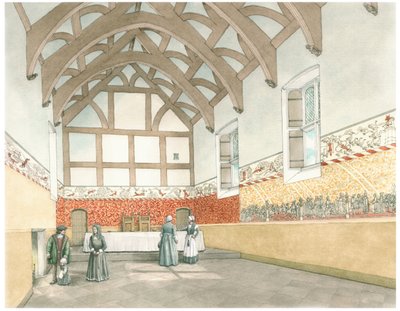 The Great Hall of Cothay Manor, Near Wellington,Somerset, 2016 (tussi ja akvarelli) tekijältä Stephen Conlin