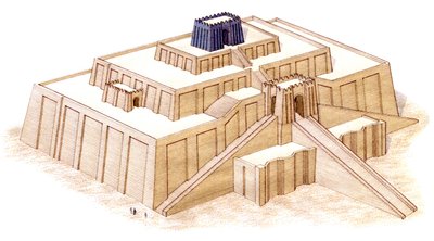 Ziggurat Urissa, oletettu 6. vuosisadan eKr. restaurointi (tussi ja akvarelli). tekijältä Stephen Conlin