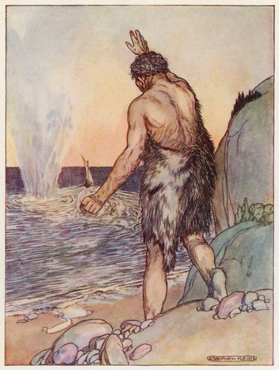 Polyphemus heitti, Suuri kivi (värilitografia) tekijältä Stephen Reid