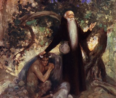 Pyhä Antonius ja Satyr (väri litho) tekijältä Stephen Reid