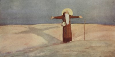 St Anthony in the Desert, kuvitus teoksesta "Helmet & Cowl: Stories of Monastic and Military Orders" W.M. Letts ja M.F.S. Letts tekijältä Stephen Reid