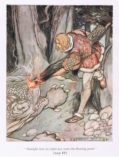 Suoraan sen oikeaan silmään meni liekkipiste (väri litho) tekijältä Stephen Reid