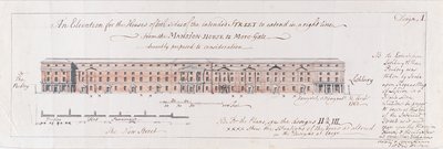 Suunnitelma suunnitellun kadun molemmilla puolilla sijaitseville taloille, jotka ulottuvat oikealla linjalla Mansion-Housesta More-Geteen, jota ehdotettiin nöyrästi harkittavaksi, 1762 (wc kynän päällä ja grafiitti paperille) tekijältä Stephen Riou