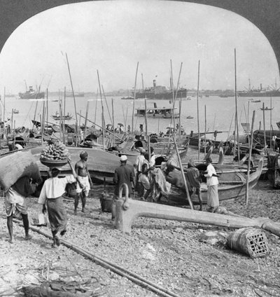 Rangoonin satama Irrawaddy-joella, Burma, 1908 tekijältä Stereo Travel Co