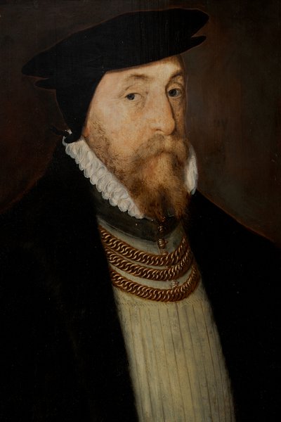 Sir Thomas Gresham (n. 1518-1579), n. 1518-1579 (öljy paneelille) tekijältä Steven van der (attr. to) Meulen