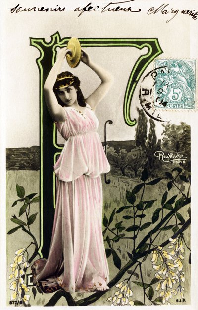 F: Mlle Beauregard, taiteilija 1900-luvulta - Aakkoset postikortissa tekijältä Studio Reutlinger