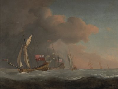 Englannin kuninkaalliset jahdit merellä kovassa tuulessa, seurassa Royal Standardia lentävän laivan kanssa tekijältä Studio of Willem van de Velde the Younger