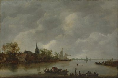 Näkymä joelle ja kyläkirkko. tekijältä Style of Jan van Goyen