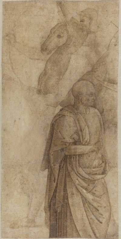 Ratsastaja ja seisova draped mies antiikkisen jälkeen [verso] tekijältä Style of Pietro Perugino