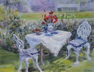 Unikot & valkoinen kangas, 1997, (guassi kortilla) tekijältä Sue Wales