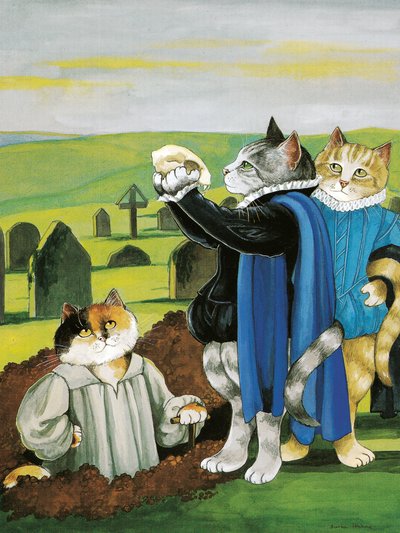 Kuvitus Shakespeare Cats -teoksesta: Poster Book (pub. 2016) tekijältä Susan Herbert