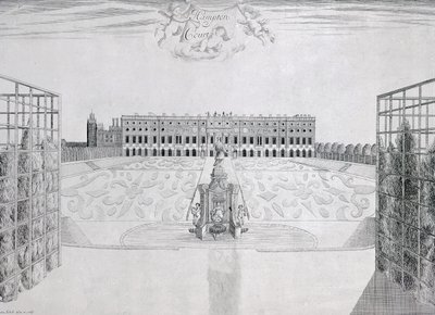 Hampton Courtin etelärintama, noin 1830 tekijältä Sutton Nicholls