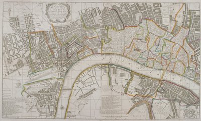 Westminsterin, Lontoon Cityn, Southwarkin ja lähialueiden kartta, 1739 tekijältä Sutton Nicholls