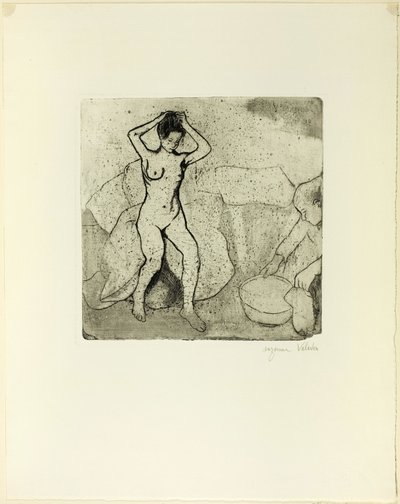 Catherine valmistelee kylpyä ja Louise, Nude, korjaa hiuksensa tekijältä Suzanne Valadon