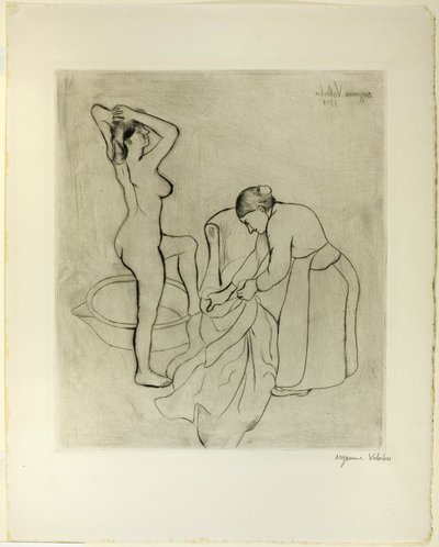 Nainen, jolla on suuret rinnat ja vanha nainen tekijältä Suzanne Valadon