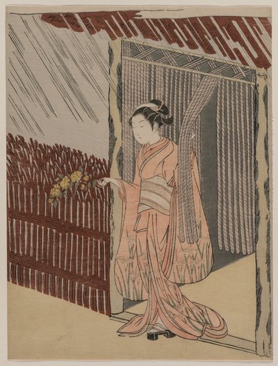 Vaaleanpunaiseen pukeutunut tyttö, 1766. tekijältä Suzuki Harunobu