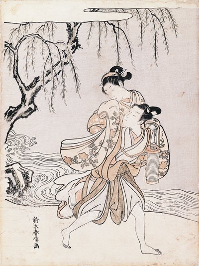 Pari joen rannalla, Suzuki Harunobu (1725-1770), muste ja värit, Japani, japanilainen sivilisaatio, Edo-kausi tekijältä Suzuki Harunobu