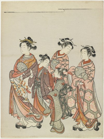 Courtesaani ja Attendants on Parade, vuoden 1766 jälkeen tekijältä Suzuki Harunobu