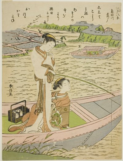 Hanhet laskeutuvat Sumida-joelle (Sumidagawa no rakugan), sarjasta "Kahdeksan muodikasta näkymää Edoon (Furyu Edo hakkei)" tekijältä Suzuki Harunobu