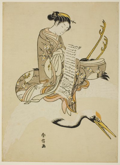 Tyttö nosturilla (parodia Hi Chobosta [kiinaksi: Fei Zhangfang]) tekijältä Suzuki Harunobu