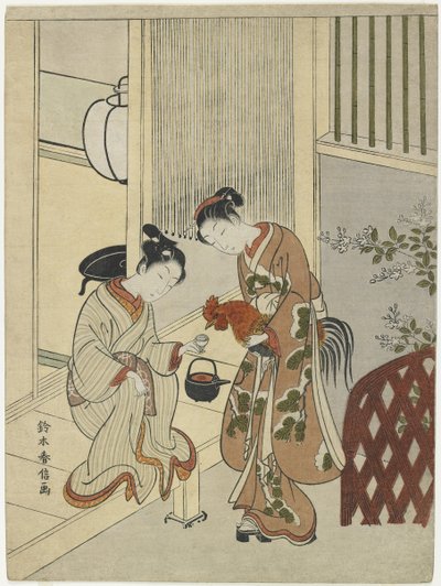 Lovers Plying a Rooster with Sake, c. 1767 tekijältä Suzuki Harunobu