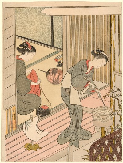 Returning Sails of the Towel Rack (Tenugui-kake no kihan), sarjasta "Kahdeksan näkymää salista (Zashiki hakkei)" tekijältä Suzuki Harunobu