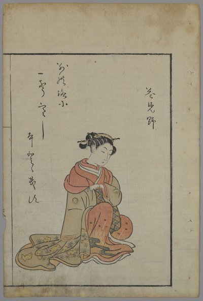 Seated Beauty, Edo-kausi (puupalikkaväripainatus) tekijältä Suzuki Harunobu